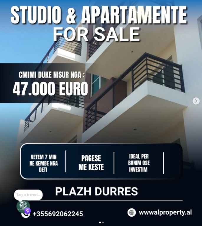 Studio dhe apartamente per shitje plazh durres .Nisin nga  47.000 Euro