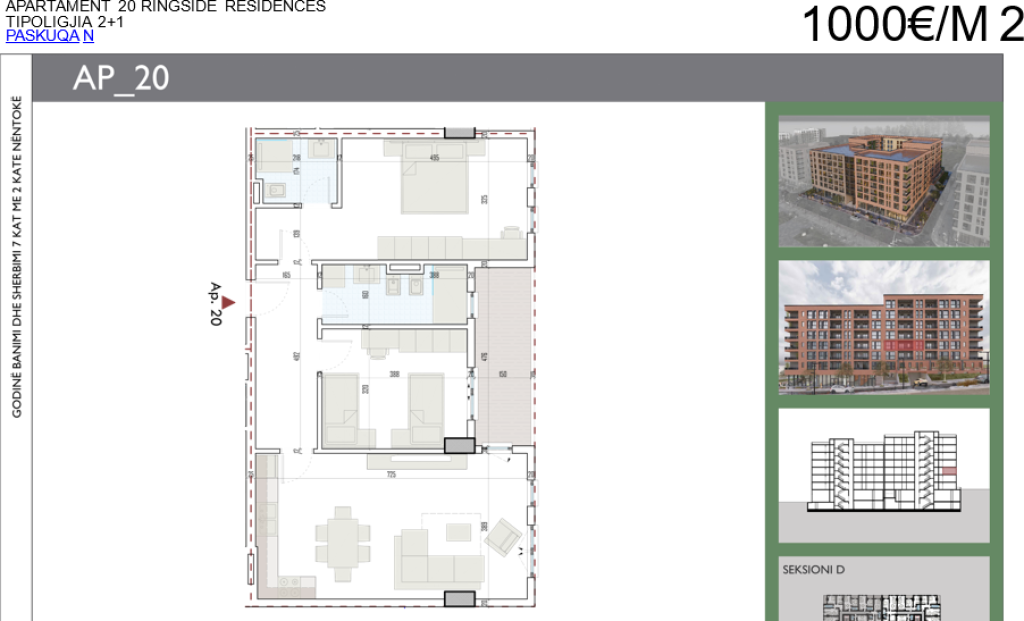 Shitet Apartament 2+1 – Ringside Residences 1,000 €/m²