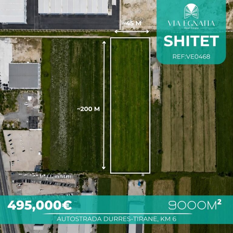 LAND FOR SALE 9,000 m² | DURRËS–TIRANË HIGHWAY, KM 6 – XHAFZOTAJ