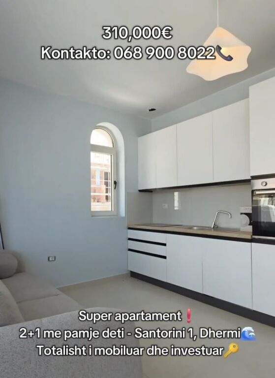 Appartamento 2+1 completamente arredato in vendita a Santorini 1, Dhermi, Palase, Vlore, Himare, Drimadhe, Drymades
