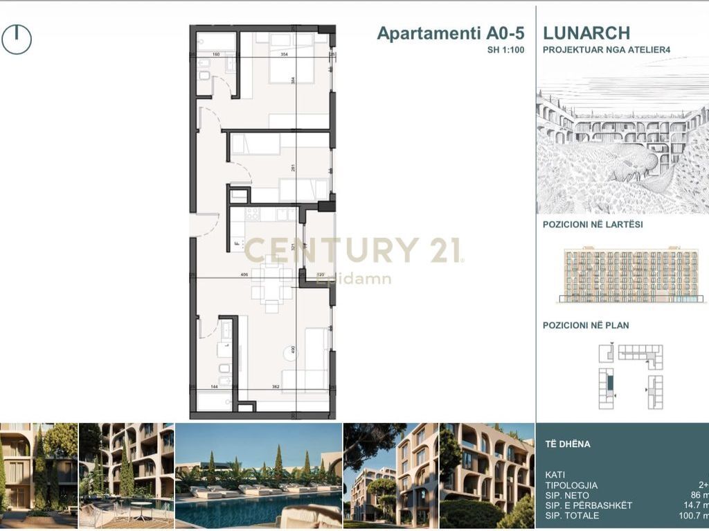 ESCLUSIVO! Appartamento 2+1+2 in vendita a "Lunarch Residence" Mali i Robit!