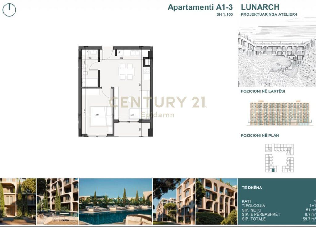 EXCLUSIVE ! Apartament 1+1 për shitje në Lunarch Residence Mali i Robit ! 59,700 €