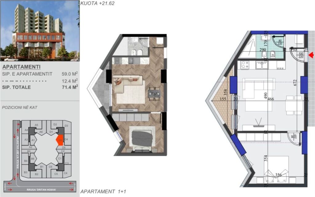 Apartament 1+1 Ne Shitje Te Colonade  ID 5380