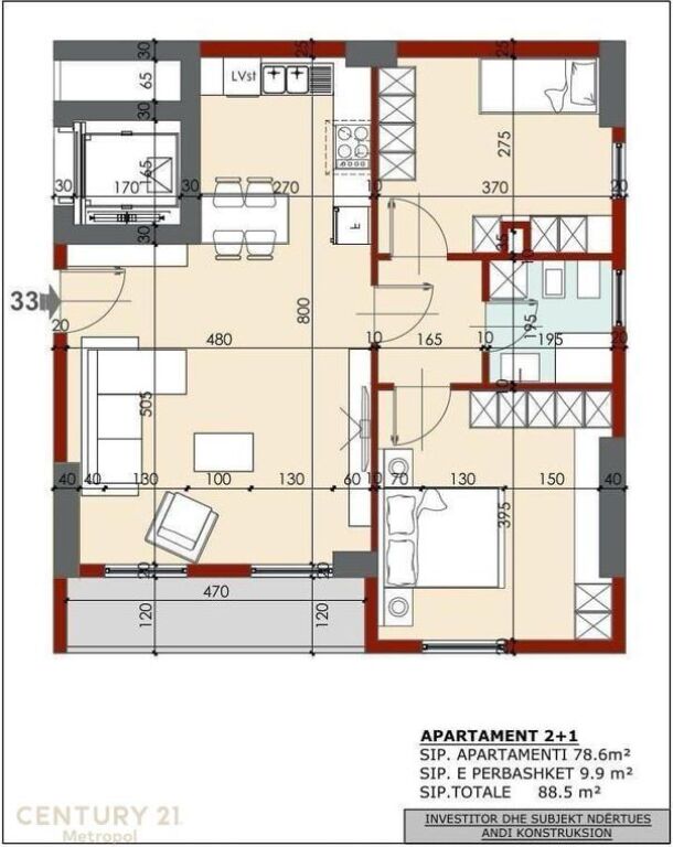 Apartament i Ri 2+1 në Shitje në Kinostudio