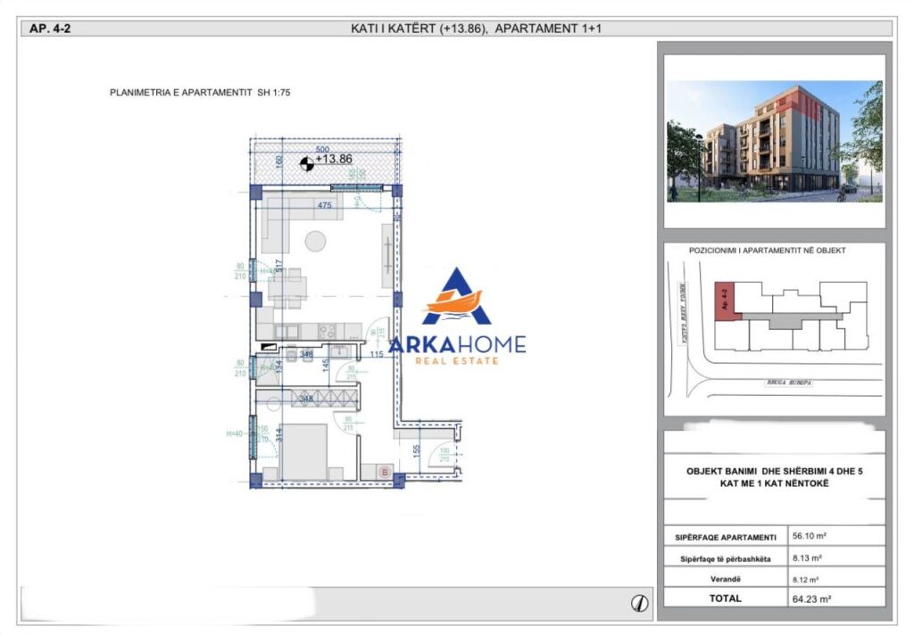 SHITET APARTAMENT 1+1+ BALLKON "KAMEZ, BULEVARDI I RI" 59.095 EURO
