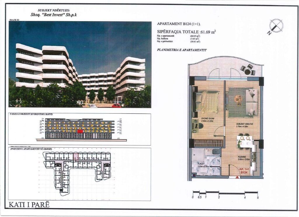 Apartament 1+1, 62 m² – Mei Residence, Qerret (B124)