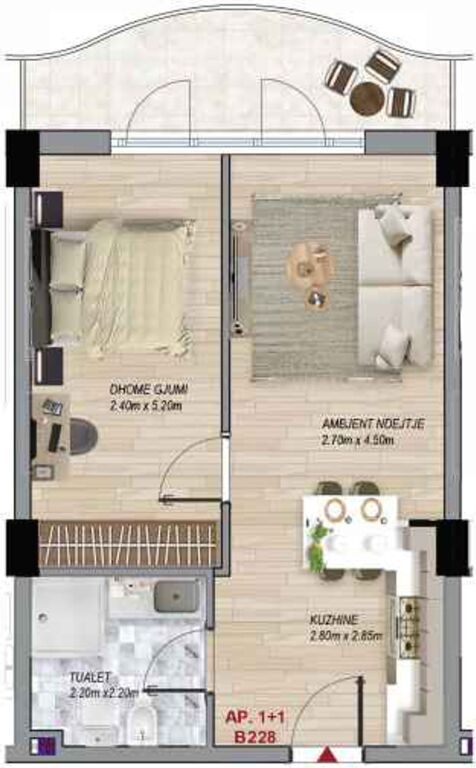 Apartament 1+1, 60 m² – Ramada Residences by Wyndham, Qerret (B228)