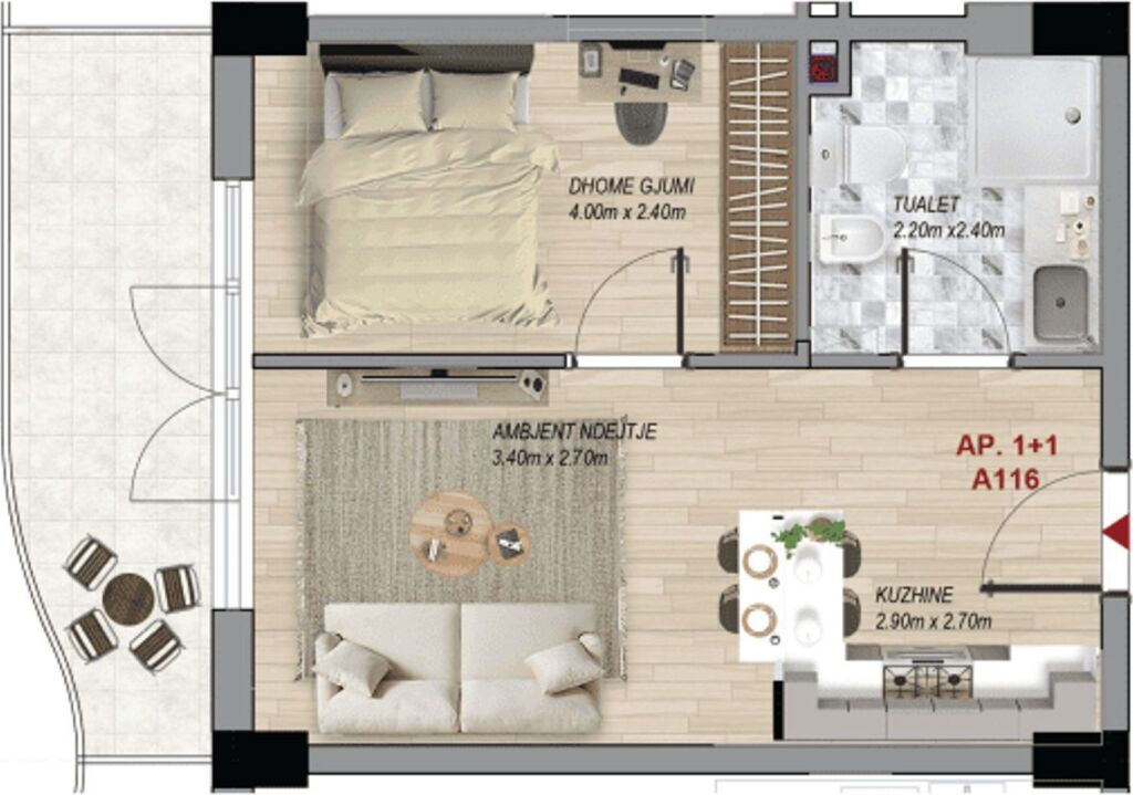 Apartament 1+1, 53 m² – Ramada Residences by Wyndham, Qerret (A116)