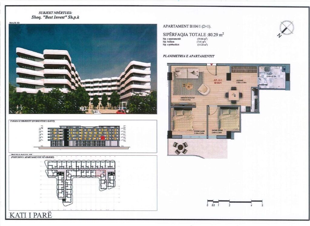 Apartament 2+1, 80 m² – Mei Residence, Qerret (B104)