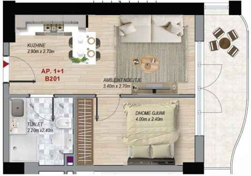 Apartament 1+1, 51 m² – Ramada Residences by Wyndham, Qerret (B201)