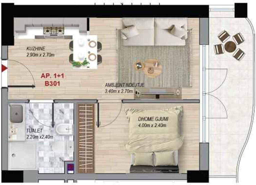 Apartament 1+1, 51 m² – Ramada Residences by Wyndham, Qerret (B301)