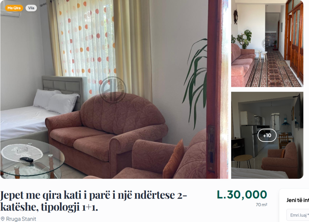 Si affitta il primo piano di un edificio di 2 piani, tipologia 1+1. Via Stani