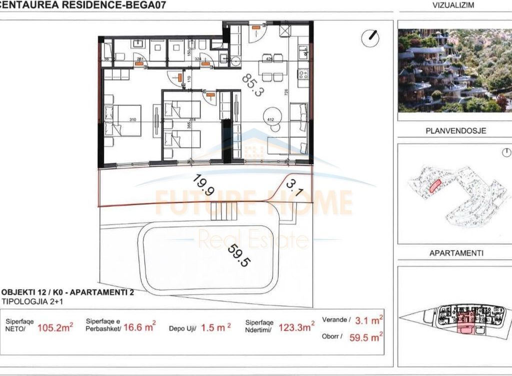 SHITET APARTAMENT 2+1+2 CENTAURE RESIDENCE, LIQENI THATE