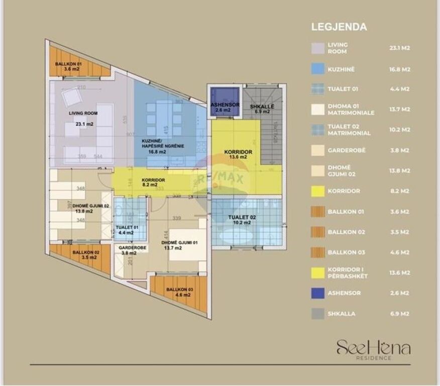 Shitet apartament 2+1 me 2 PP - SeeHëna Residence