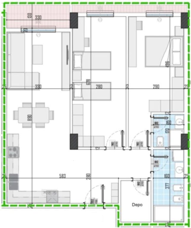 2+1 apartment for sale at Aluna Residence in Paskuqan.