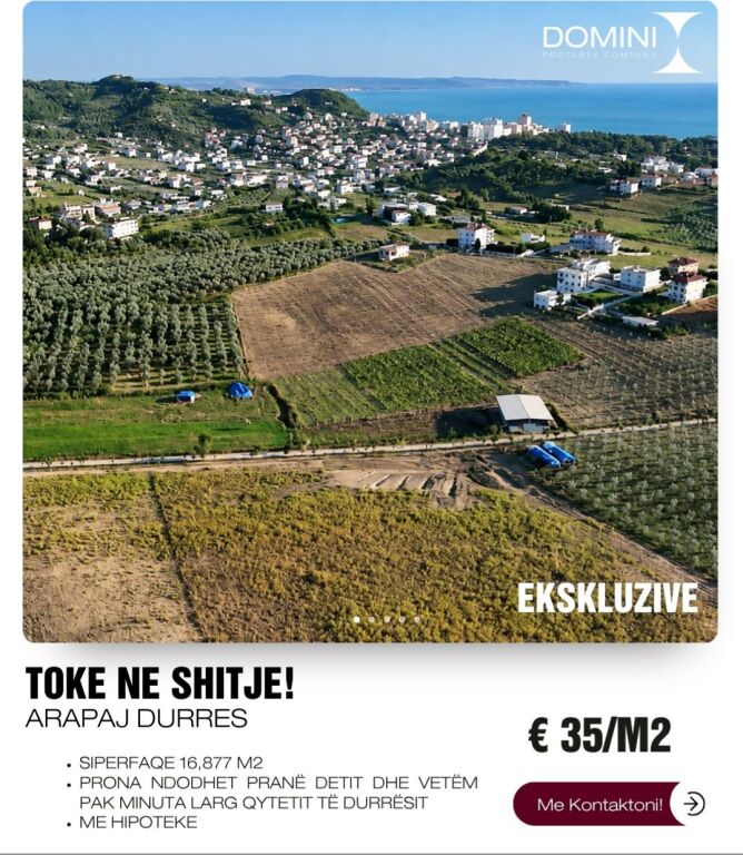 OKAZION, SHITET TOKE NE ARAPAJ, DURRES, 4 MINUTA LARG BREGDETIT ( 35 €/m² )