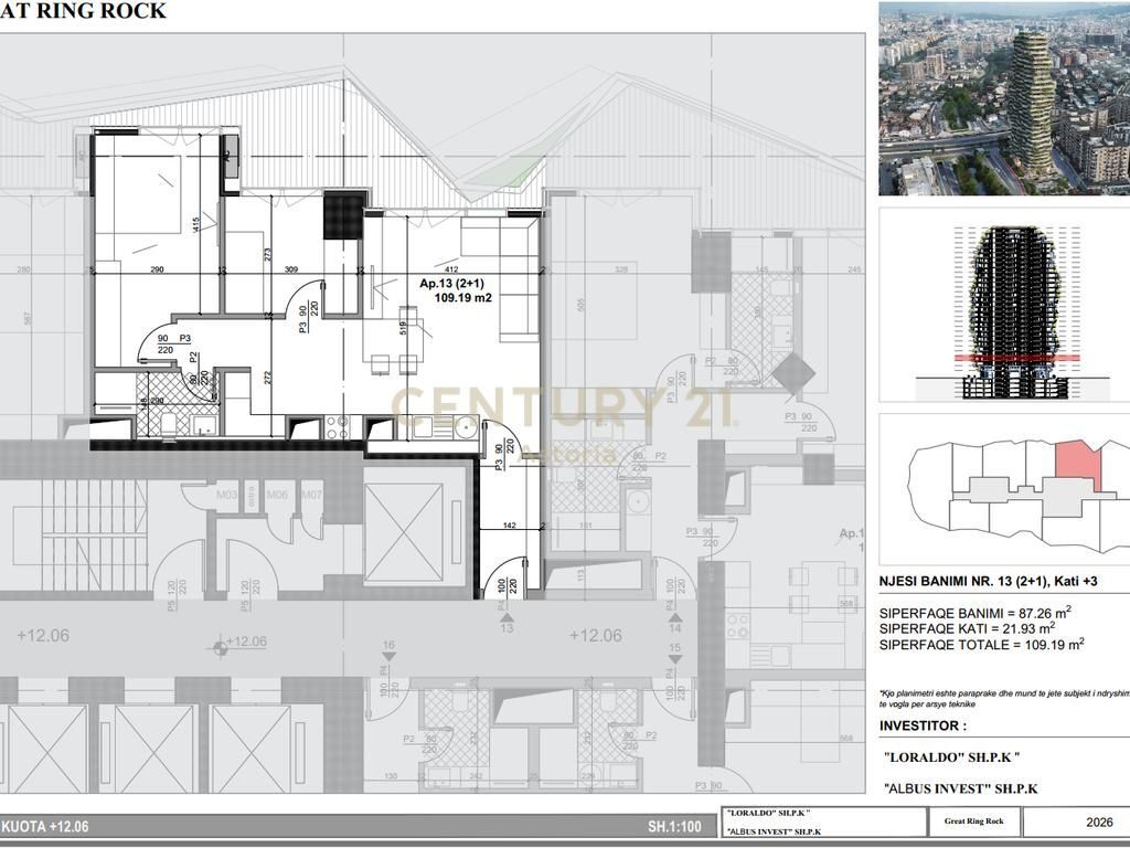 SHITET APARTAMENT 2+1 TEK GREAT RING ROCK TIRANE