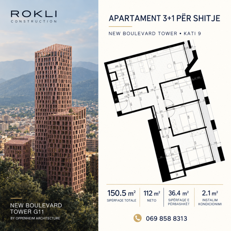 APARTAMENT 3+1 PER SHITJE TEK BULEVARDI RI