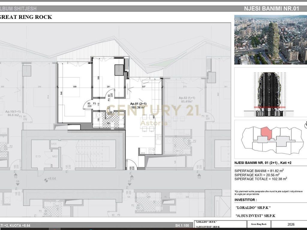 VENDESI APPARTAMENTO 2+1 PRESSO GREAT RING ROCK TIRANA