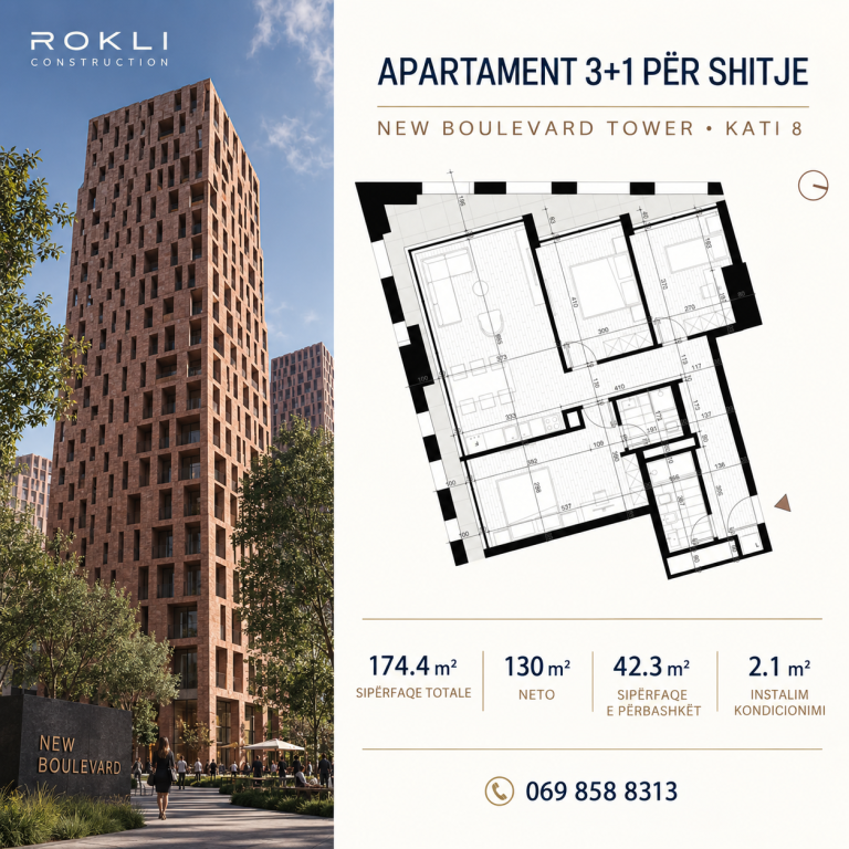 APARTAMENt 3+1 PER SHITJE BULEVARDI RI