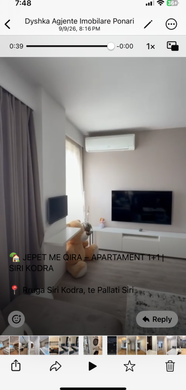 Apartment 1+1 for rent siri Kodra !