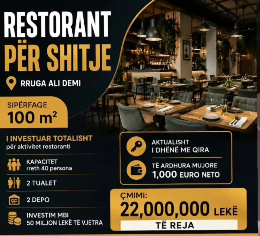 Shitet bar restorant tek Rruga Ali Demi , prane Shkolles Kushtrimi i Lirise .