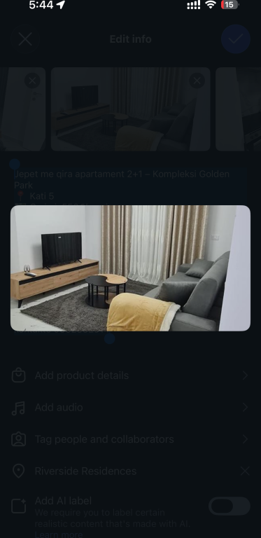 Apartament 2+1 i mobiluar me qera tek Golden Park 3