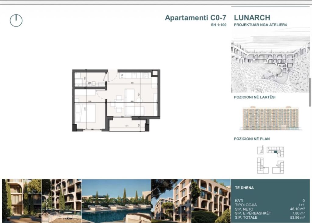 Apartament 1+1 per shitje ne Lunarch Residence,Mali  i Robit
