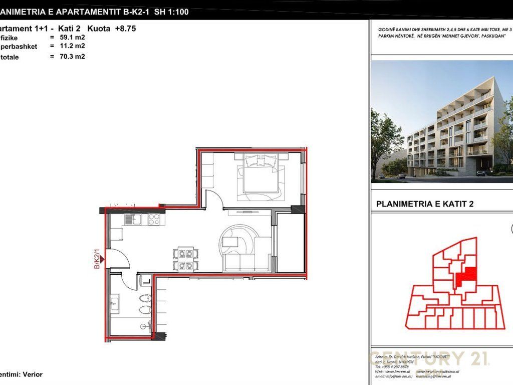 ALUNA 5 PASKUQAN SHESIM APARTAMENT 1+1 ME CMIM 1000 € M² 70,300 €
