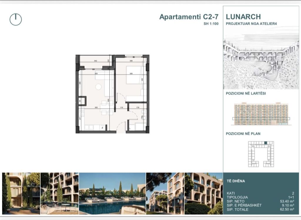 Apartament 1+1 per shitje ne Lunarch Residence Mali i Robit, Golem