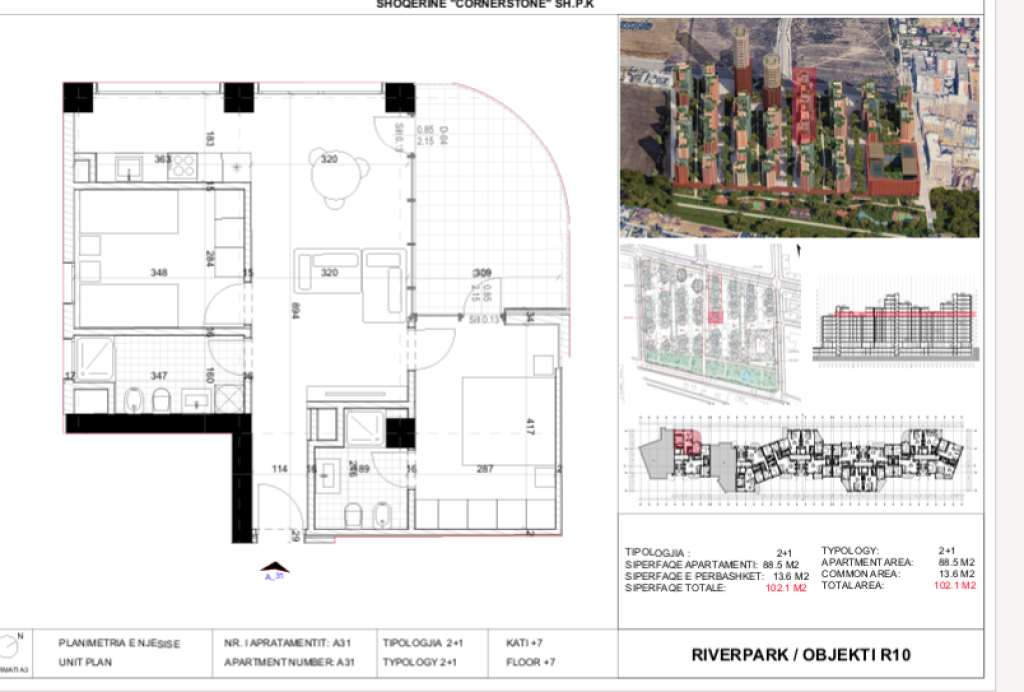 Shitet, Apartament 2+1River Park Residence, Unaza e Re.