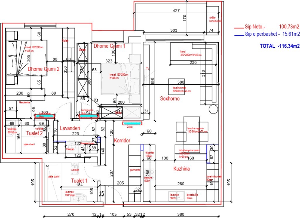 Appartamento 2+1+2 in vendita presso Palladium Residence, Lago Secco, Tirana