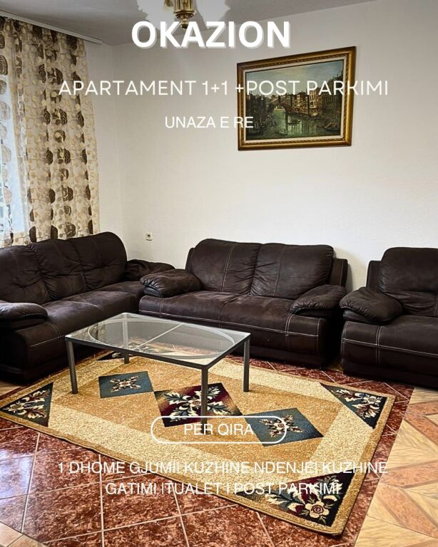 Apartment 1+1 for rent in New Ring, Tirana+parking space+yard, first floor of a villa, dedicated entrance
