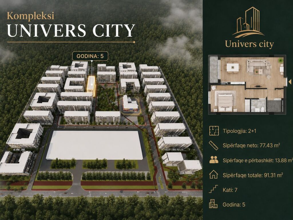 Shitet apartament 2+1+2 tek Kompleksi Univers City , QTU !!105 milione leke!!