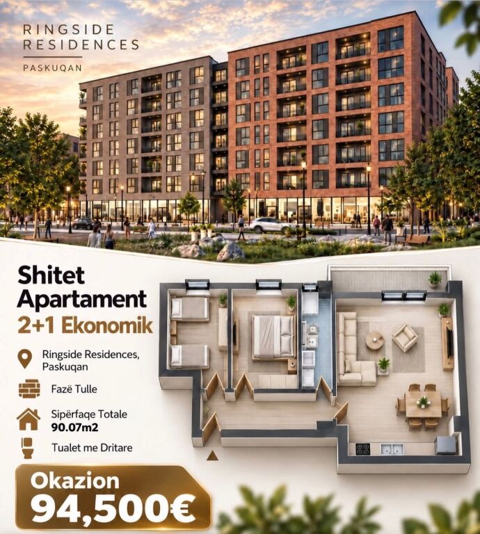 SHITET APARTMAENT 2+1 RINGSIDE RESIDENCE , PASKUQAN