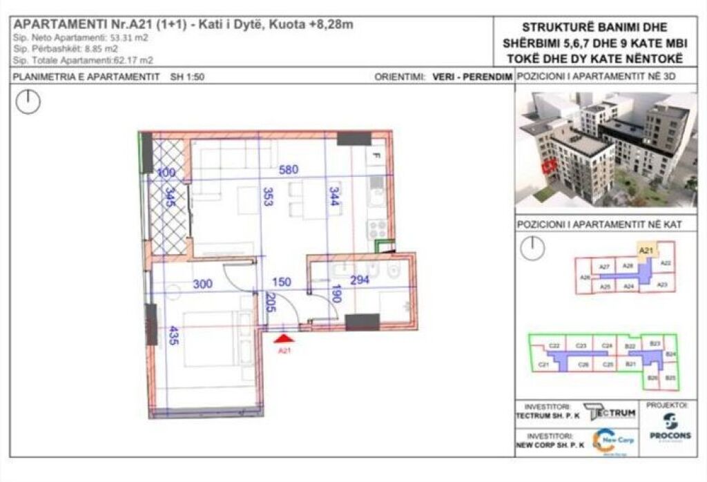 Apartament 1+1 me Qera në Rrugën "Jordan Misja", Tiranë (50,000 ALL/ muaj)