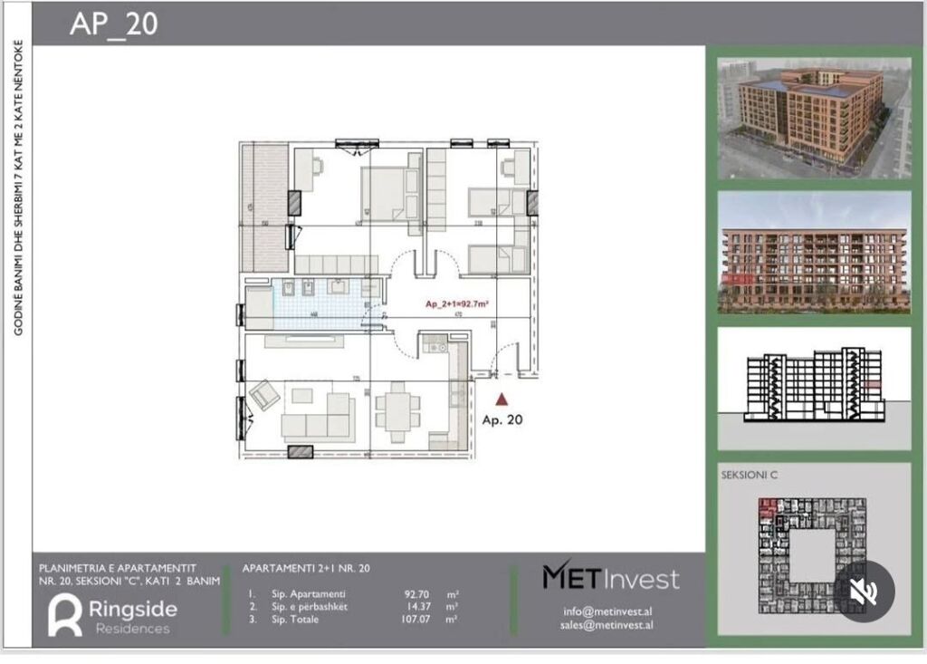 Appartamento 2+1 in Vendita in “Ringside Residence”, Paskuqan 112,000 € 103,000 Lekë