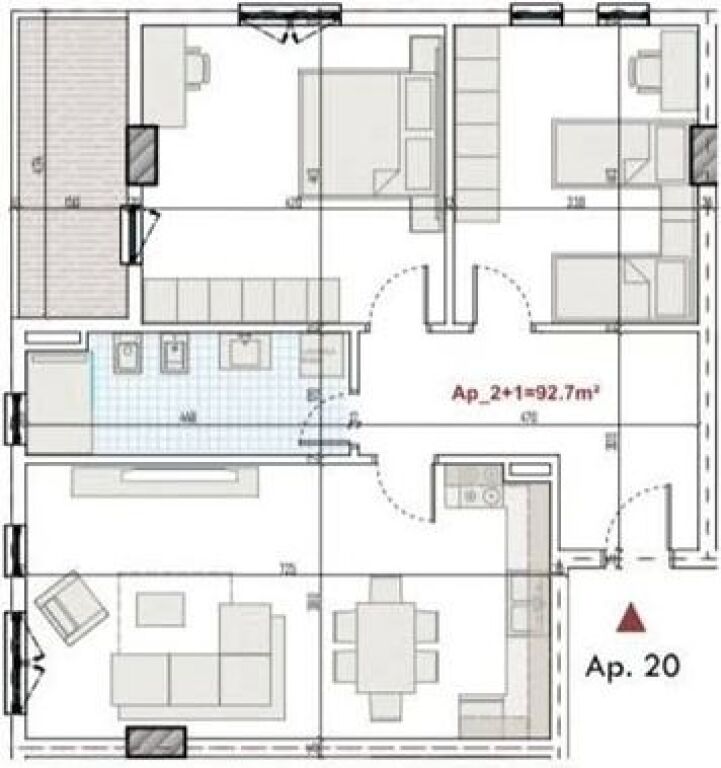 Appartamento 2+1 in Vendita in “Ringside Residence”, Paskuqan 112,000 € 103,000 Lekë