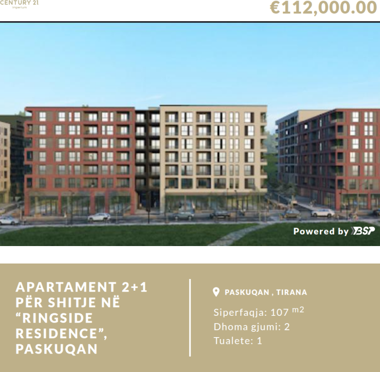 Appartamento 2+1 in Vendita in “Ringside Residence”, Paskuqan 112,000 € 103,000 Lekë