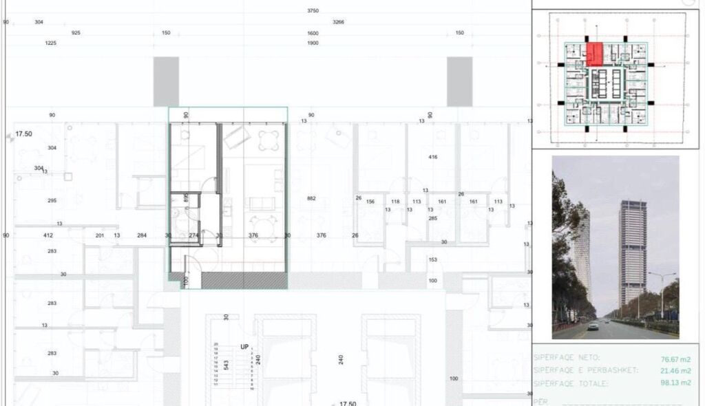 SHITET SUPER OKAZION :1+1📍Oricon Tower (Rr.Dritan Hoxha - Prane Zogut te Zi) - 137,500€ - SP.98m² - KATI.20 - 🔥1400€/M²🔥Firma shet me 1800€/m²