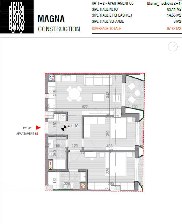 2+1 në Astir – 97.67 m² në projekt të ri |