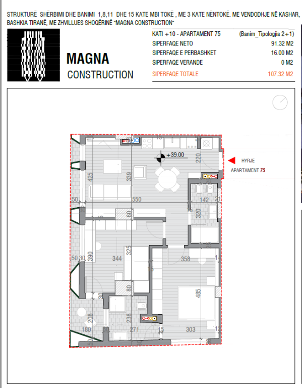 Appartamento 2+1 | 107.32 m² | Piano +10