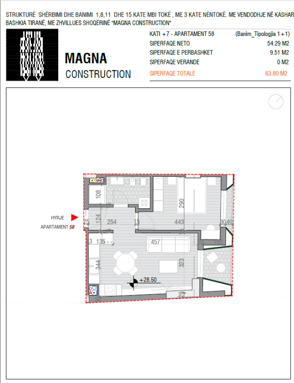 Appartamento 58 – 1+1 | 63.80 m² | Piano +7