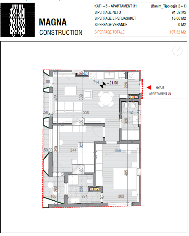 Appartamento 31 – 2+1 | 107.32 m² | Piano +5