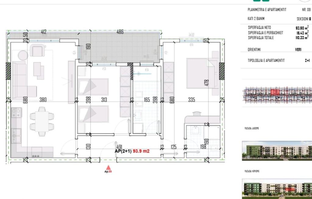 Apartament 2+1+2tualete +2ballkone