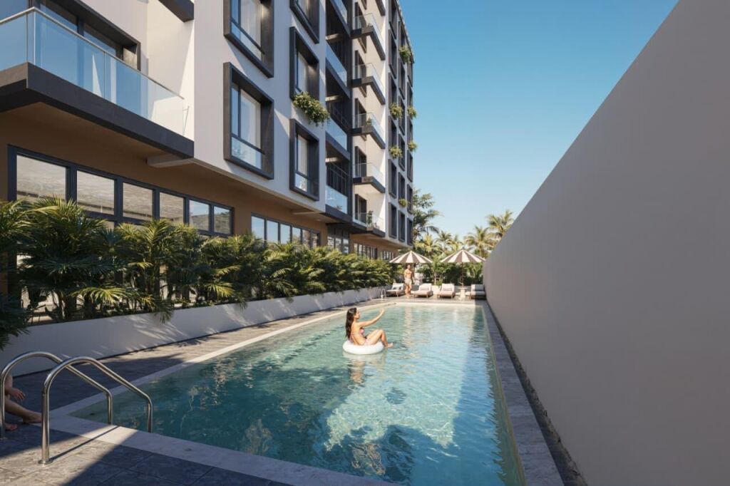 ‼️AUCTION‼️1+1 apartment for sale with pool view in the "Liam" Residence, Golem