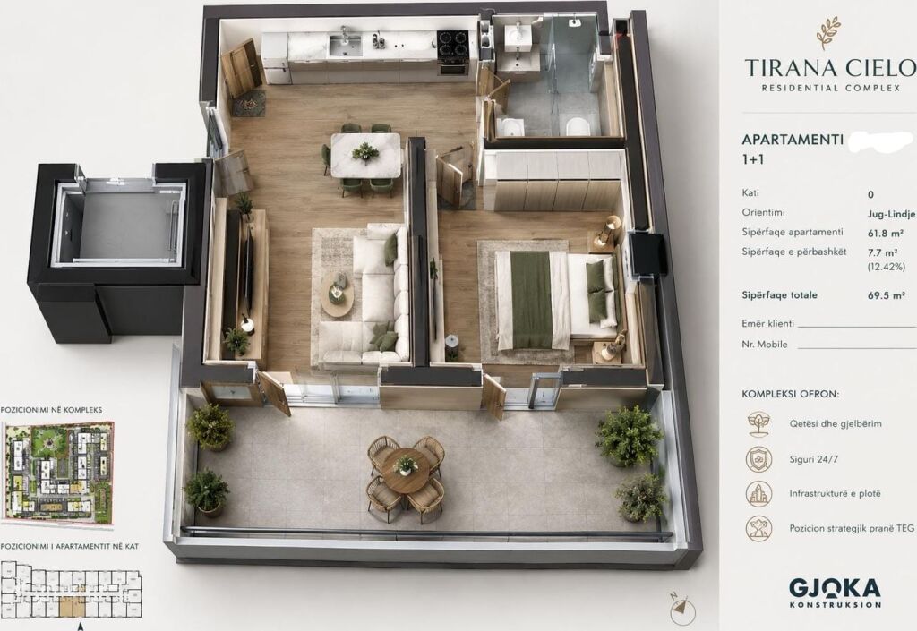 # IN VENDITA: 1+1 📍 TEG (Vicino a TULIPAN RESIDENCE) - 1° Piano - SUP. 70m² - Esposizione: SUD - || 🌿 TIRANA CIELO – VITA TRA NATURA E COMFORT || 121.000€