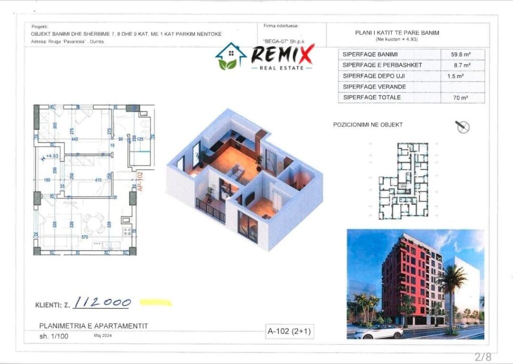 🏡 SHITET APARTAMENT 2+1 – PLAZH, DURRËS 🌊