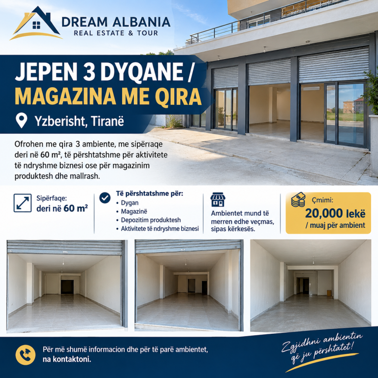 JEPEN 3 DYQANE / MAGAZINA ME QIRA - Yzberisht, Tiranë  ID 5679