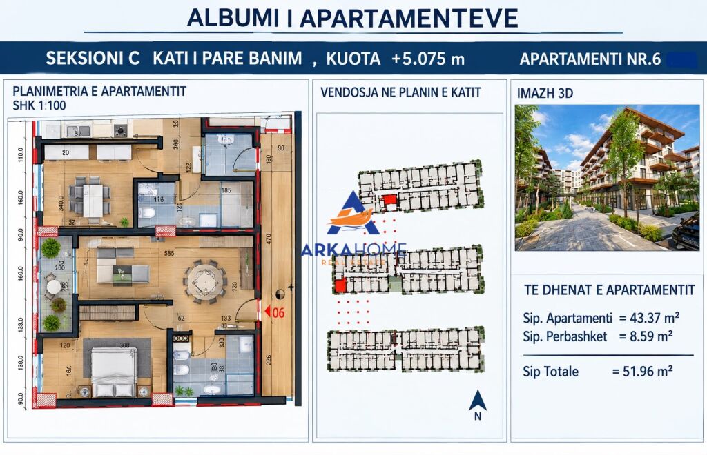 SHITET APARTAMENT 1+1+BALLKON "LAKE SIDE 2, PASKUQAN" 6.754.800 LEKE